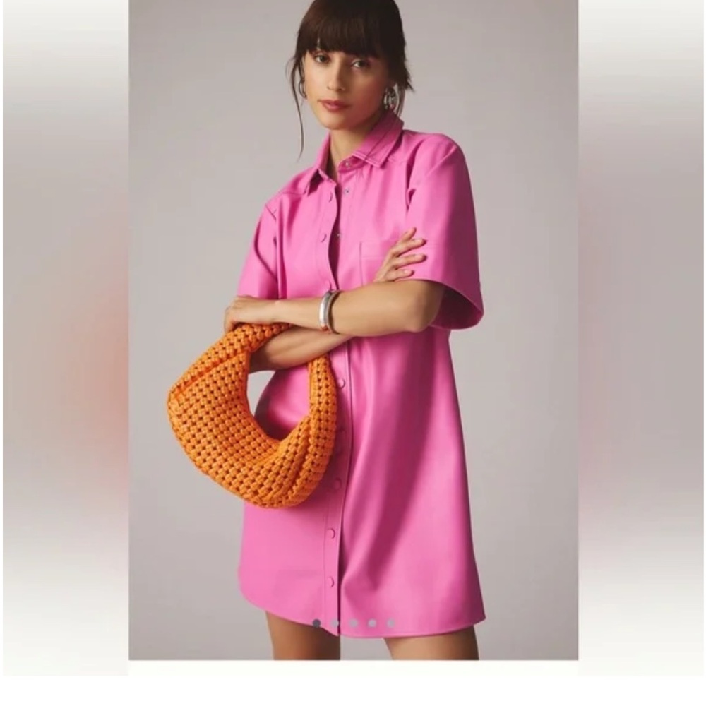 NWT Anthropologie Pink Leather Shirt Dress